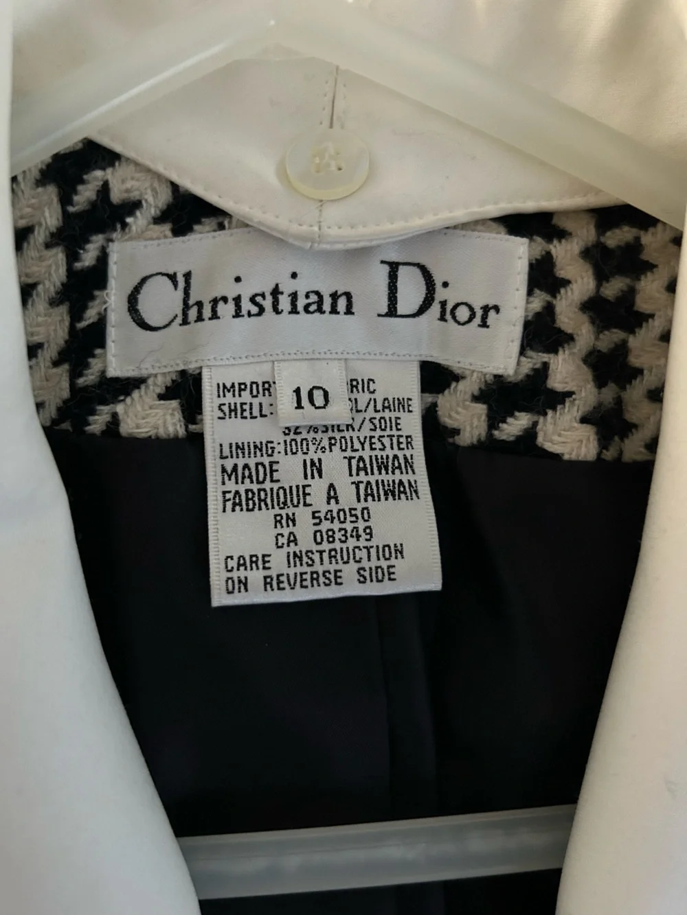 Vintage Dior Black & White Houndstooth Pencil Skirt Wool and Silk Suit